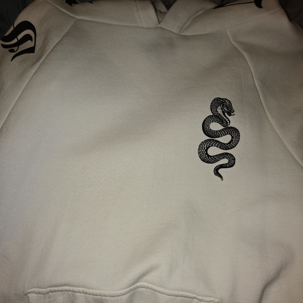 Taylor Swift White Hoodie With Black Lettering And Snake Design View 6